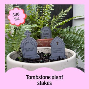 Archivo SVG: estacas para plantas con forma de lápida: divertidos marcadores para cementerios y jardines: archivo cortado con láser