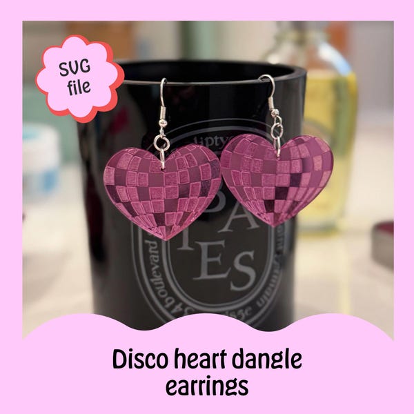 SVG file – disco heart dangle earrings – laser cut jewelry design