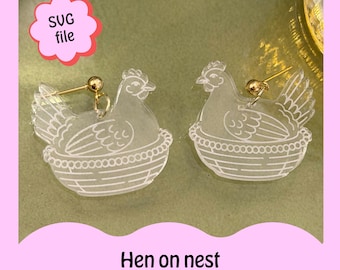 SVG File – Hen on Nest Earrings – Laser Cut Dangle Earring Template