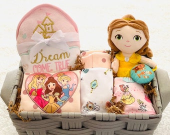 Baby Gift Princess Disney Themed  Baby Shower Gift for Girl Newborn Gift Basket Set Girl Basket Baby Girl Gift Unique for hospital gift