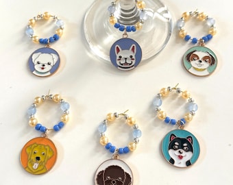 Funny Dog Wine Charms Set of 6: Dog Lover Gift, Pet Party Favors