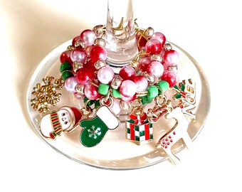 Christmas Wine Glass Charms: Holiday Party Glass Markers, Set of 6