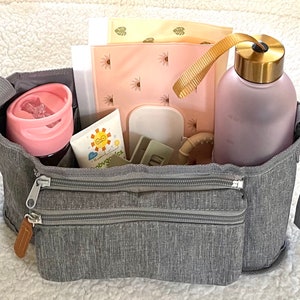 Stroller Caddy with Cup Holder: Gray Travel Pram Bag