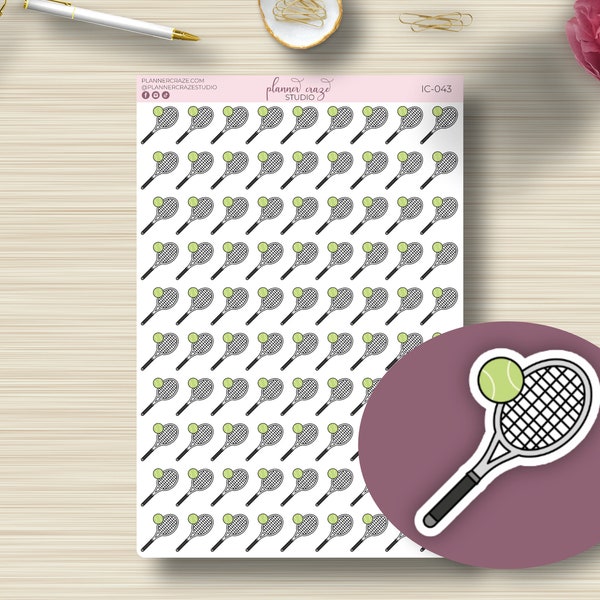 Tennis, Icon Planner Stickers, Sports, College, High School, EC, Erin Condren Life Planner, Happy Planner, Functional, Doodle, Matte, IC-043