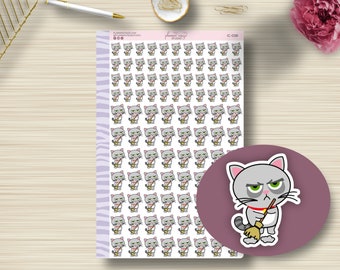 Sweeping, Icon Planner Stickers, Grouchy Cat, Chores, Planning, EC, Erin Condren Life Planner, Plum Paper, Happy Planner, Functional, IC-038