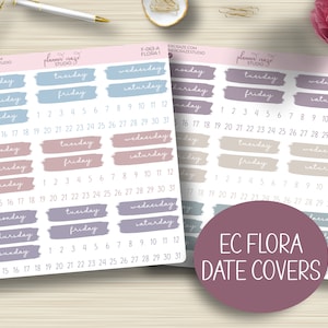 EC Flora Brush Stroke Date Covers, Weekly Planner Stickers, Weekly Planning, EC, Erin Condren Life Planner, Happy Planner, Functional, F-063