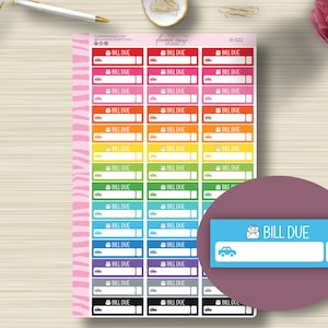 Car Bill Due Planner Stickers, Budget, Payment Tracker, Bills, Debt, Quarter Box Planning, Erin Condren Life, EC, Happy Planner, Plum Paper