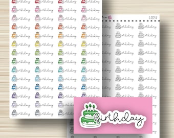 Birthday Stickers, Planner Stickers, Script, Event, Planning, Functional, Erin Condren, Happy Planner, Plum Paper, Functional, S-122