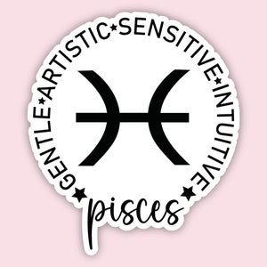 Pisces Vinyl Sticker, Zodiac, Laptop Decal, Gift for Her Him, Birthday Present, Water-Resistant, Tumbler Stickers, Water Bottle, Car