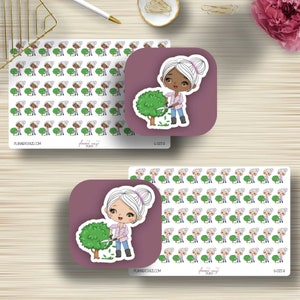 Trimming Doodle Girl, adesivos de planejador, gramado, jardim, plantio, adesivos CE, Erin Condren Life, Happy Planner, ícone funcional, G-022