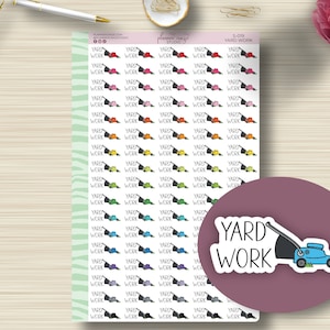 Werfwerk, stickers scriptplanner, grasmaaier, gazon maaien, planning, EC-sticker, ECLP, Erin Condren Life Planner, gelukkig, woordcontouren, mat