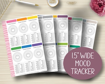 Mood Tracker 1.5" Wide Planner Stickers, Monthly Planning, Tracking, EC, Erin Condren Life Planner, Happy Planner, Functional, Matte, F-001