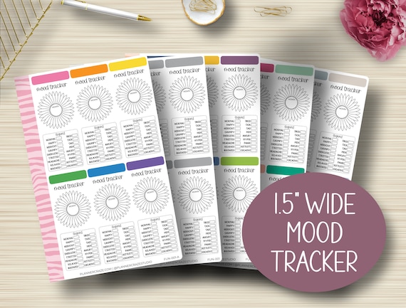 Mood Tracker 1.5" Wide Planner Stickers, Monthly Planning, Tracking, EC, Erin Condren Life Planner, Happy Planner, Functional, Matte, F-001