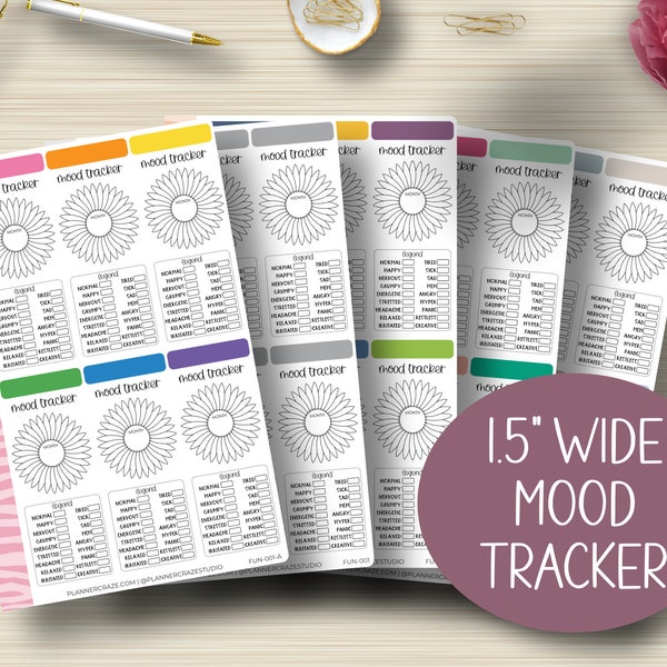 Mood Tracker 1.5" Wide Planner Stickers, Monthly Planning, Tracking, EC, Erin Condren Life Planner, Happy Planner, Functional, Matte, F-001