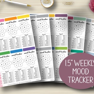 Weekly Mood Tracker 1.5" Wide Hexagon Planner Stickers, Planning, Tracking, EC, Erin Condren Life Planner, Happy Planner, Functional, Matte