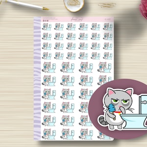 Cleaning Toilet, Icon Planner Stickers, Grouchy Cat, Chores, EC, Erin Condren Life Planner, Plum Paper, Happy Planner, Functional, IC-037