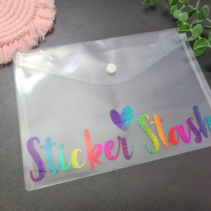 9x7" Sticker Storage, Clear Envelope, Snap Button, Rainbow Vinyl, Pocket Organizer, Planner Sticker Sheet Organizer, Stationery Organization