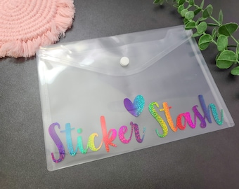 CUSTOM 9x7" Sticker Storage, Clear Envelope, Snap Button, Vinyl, Pocket Organizer, Planner Sticker Sheet Organizer, Stationery Organization