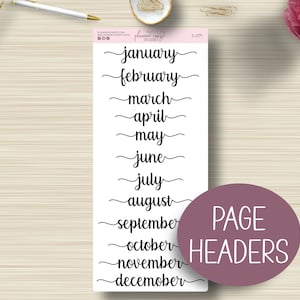 Monthly Page Headers, Planner Stickers, Scripts, Planning Sticker, Erin Condren, Happy Planner, Functional, S-071