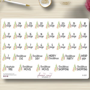 Christmas Countdown, Planner Stickers, Functional Planning, Erin Condren, EC Sticker, Happy Planner, Plum Paper, Sticker Sheet, X-001
