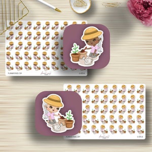 Plant Doodle Girl, adesivos de planejador, jardim, jardinagem, plantio, adesivos CE, Erin Condren Life, Happy Planner, ícone funcional, G-020
