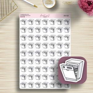 Autocollants de planificateur d'icônes de lave-vaisselle, nettoyage, vaisselle, Erin Condren Life Planner, vertical, horaire, heureux, feuille d'autocollants, mat, IC-053