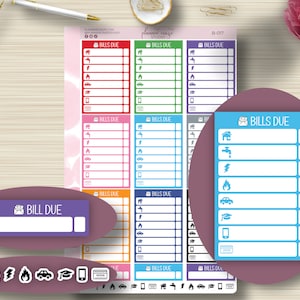 Bill Due Planner Stickers, Budget, Bill Tracker, Bills, Debt, Quarter Box Planning, Erin Condren Life Planner, EC, Happy Planner, Plum Paper