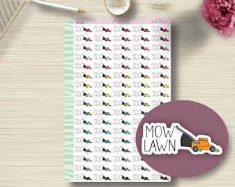 Mow the Lawn, Script Planner Stickers, Lawn Mower, Planning, EC Stickers, ECLP, Erin Condren Life Planner, Happy, Word Outlines, Matte