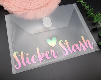 CUSTOM 5x7" Sticker Storage, Clear Envelope, Snap Button, Vinyl, Pocket Organizer, Planner Sticker Sheet Organizer, Stationery Organization