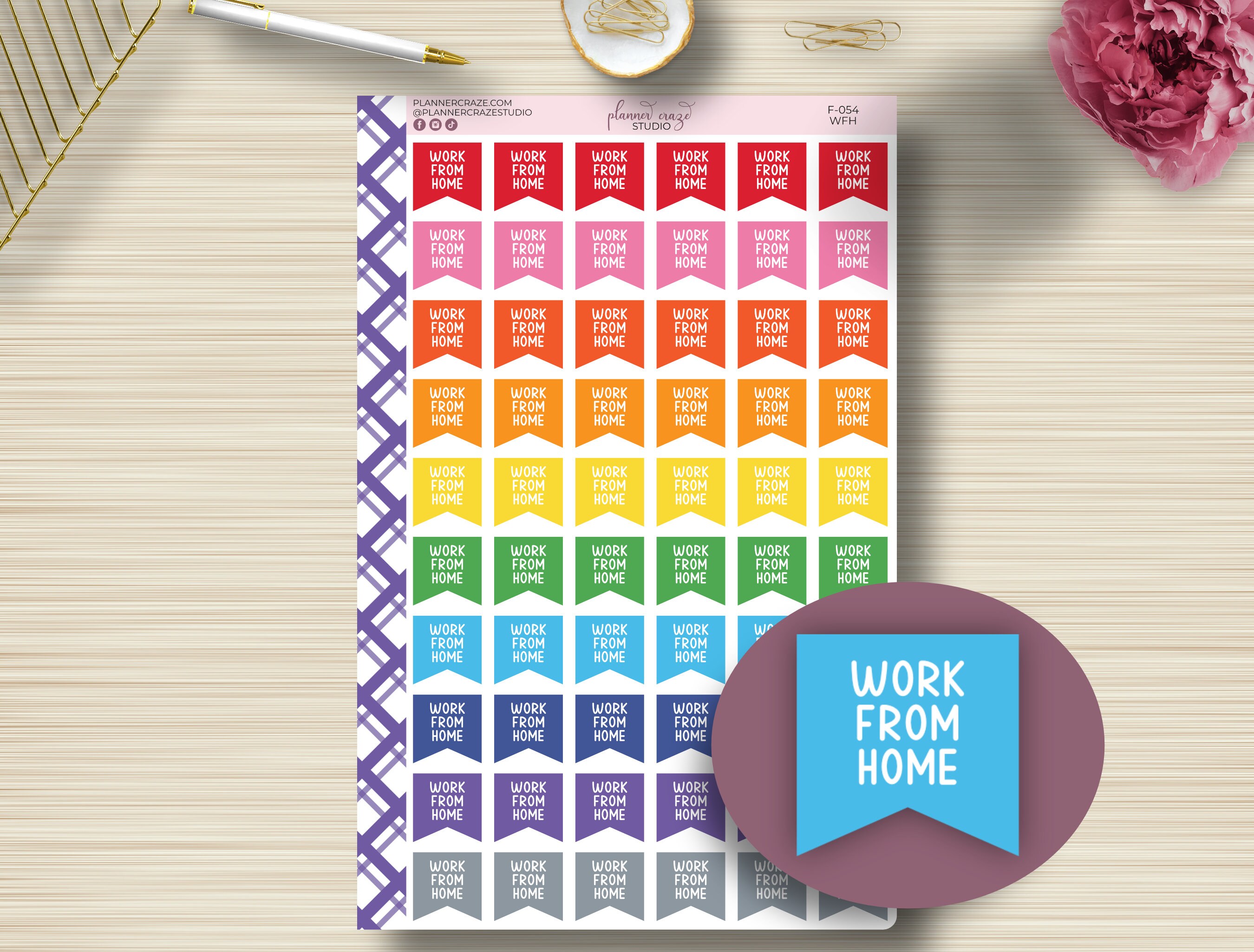 WFH Flag, Work From Home, Planner Stickers, Work, Business, Planning ...