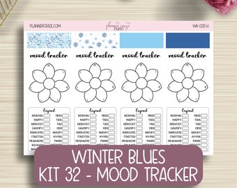 Weekly Mood Tracker 1.5" Wide Flower Planner Stickers, Planning, Tracking, EC, Erin Condren Life Planner, Happy Planner, Functional, KIT-032