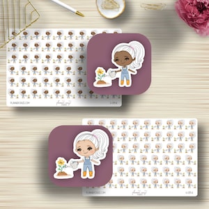 Plant Doodle Girl, adesivos de planejador, jardim, jardinagem, plantio, adesivos CE, Erin Condren Life, Happy Planner, ícone funcional, G-019