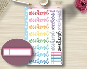 F-005, Weekend Script Planner Stickers, Header, Erin Condren, ECLP, EC Vertical, Hourly, Happy Planner, Sticker Sheet, Plum Paper, Matte