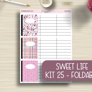 May include: A planner sticker sheet with three decorative notebook designs. The notebooks feature floral, plaid, and leaf patterns. The sheet includes the text "SWEET LIFE KIT 25 - FOLDABLE" and the website "PLANNERCRAZE.COM".