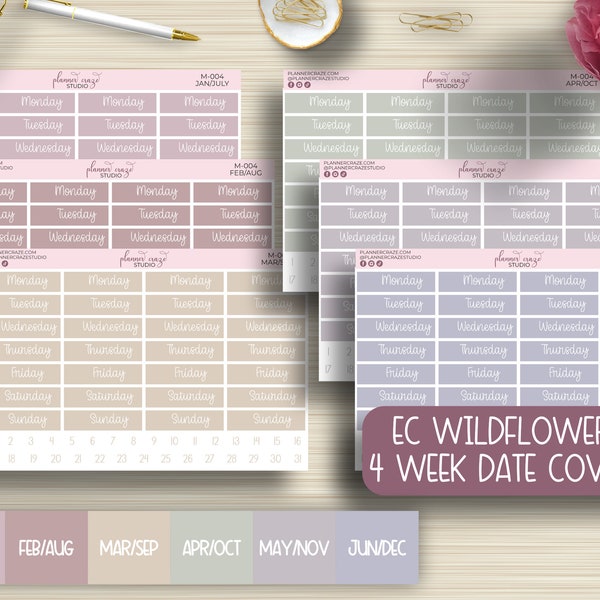 Date Covers, Wildflowers, Weekly Planner Stickers, Weekly Planning, EC, Erin Condren Life Planner, Happy Planner, Functional, M-004