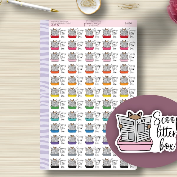 Scoop Cat Litter Box Stickers, Scripts, Clean, Cats, Reminder, Tracker, Planning Sticker, EC, HP, Any Planner, Functional