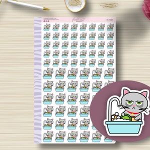 Wash Dishes, Grouchy Cat, Icon Planner Stickers, Planning, EC, Erin Condren Life Planner, Plum Paper, Happy Planner, Functional, IC-032