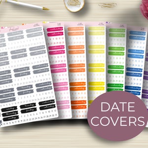 Brush Stroke Date Covers, Planner Stickers, Weekly, Functional, Erin Condren, EC Sticker, Happy Planner, Plum Paper, Sticker Sheet, F-051