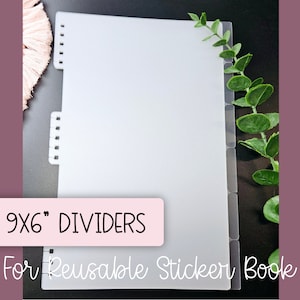 May include: Clear plastic 9x6 inch dividers for a reusable sticker book. The dividers have tabs for easy organization.