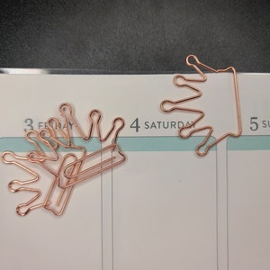 Set of 2 Rose Gold Paper Clips, Planner Accessories, Crown Accessory, Journal, Notebook Stationery, Erin Condren, Happy Planner, Plum Paper