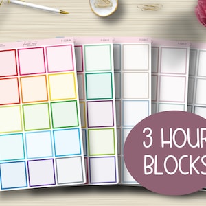 3 uur blok, Planner Stickers, Uurplanning, Plum Paper, EC, Erin Condren Life Planner, Happy Planner, Functioneel, Mat, F-028