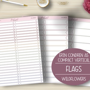 Flags, Compact Vertical, EC A5, Weekly Planner Stickers, Planning, Erin Condren, ECLP, Wildflowers, CV-019