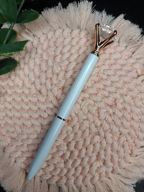 Buy Diamond Top Pen, Planner Pen, White, Metallic Rose Gold