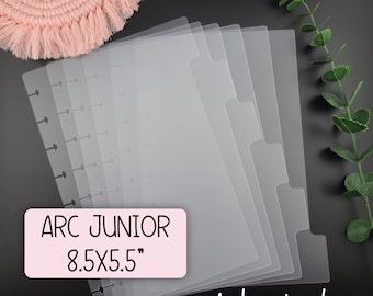 SIDE Tabs, Arc Junior Planner Frosted Dividers, Half Letter,  Set of 6, Frosted Plastic, Divider Inserts, Storage, Organization, Planning