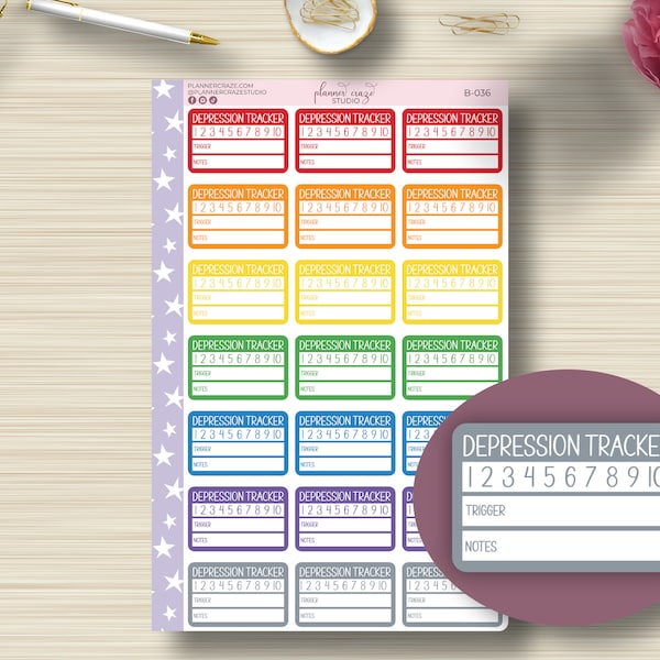 Depression Tracker, Planner Stickers, Fillable, Planning, EC, ECLP, Happy Planner, Functional, Plum Paper, Matte, B-036