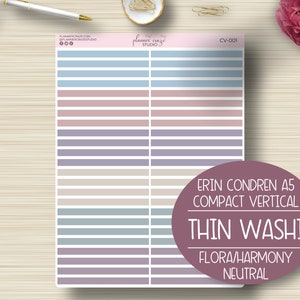 Thin Washi Strips, Compact Vertical, EC A5, Weekly Planner Stickers, Planning, Erin Condren, ECLP, Harmony Neutral/Flora, CV-001