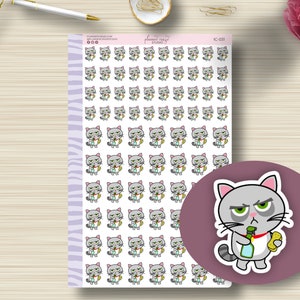 Cleaning Grouchy Cat, Icon Planner Stickers, Planning, EC, Erin Condren Life Planner, Plum Paper, Happy Planner, Functional, Matte, IC-031