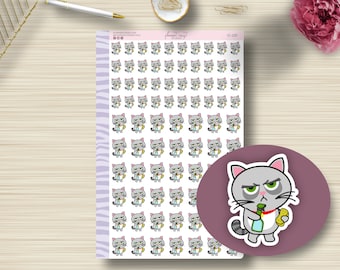 Cleaning Grouchy Cat, Icon Planner Stickers, Planning, EC, Erin Condren Life Planner, Plum Paper, Happy Planner, Functional, Matte, IC-031