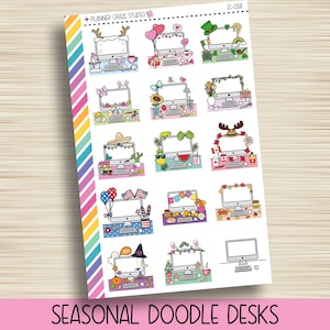 Adesivi per pianificatore da scrivania Doodle, stagioni, festività, pianificazione, EC, Erin Condren Life Planner, carta prugna, Happy Planner, funzionale, IC-058