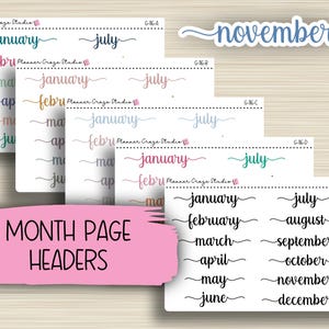 Monthly Headers, Planner Stickers, Scripts, Planning Sticker, Erin Condren, Happy Planner, Functional, Plum Paper, S-116